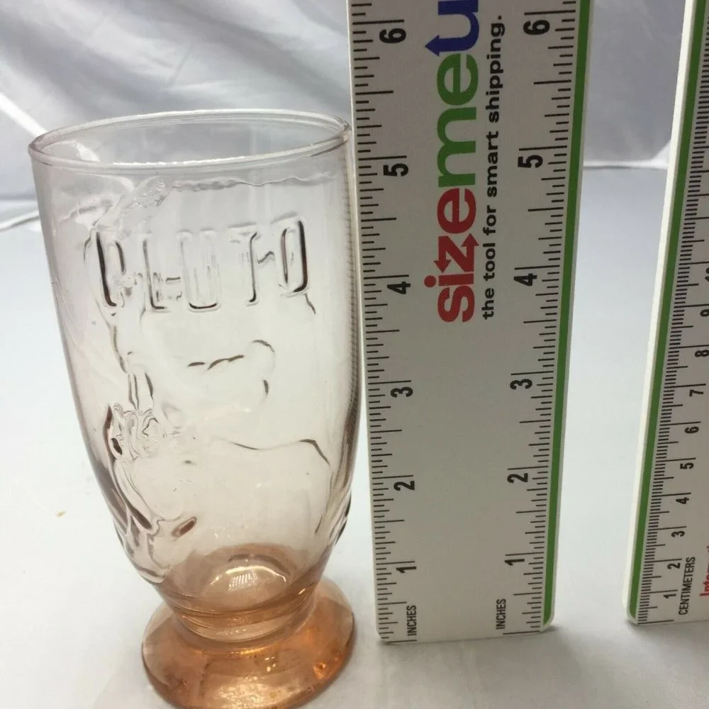 Walt Disney Pluto Embossed Amber Glass Pedestal Cup Drinking Glass Silhouette